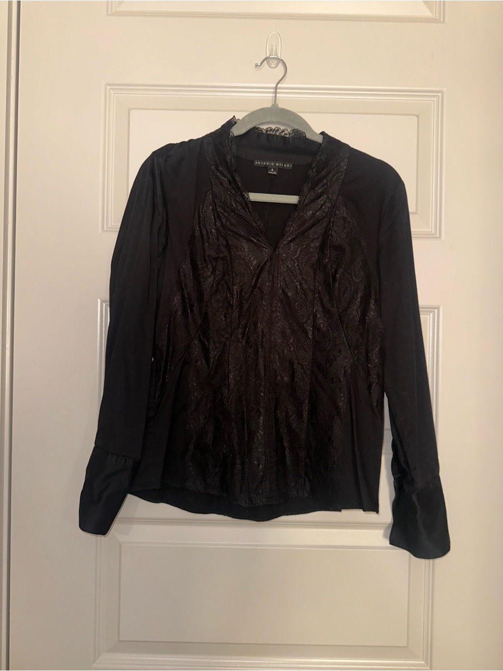Antonio Melani Black Long-Sleeve Lace V-Neck Top